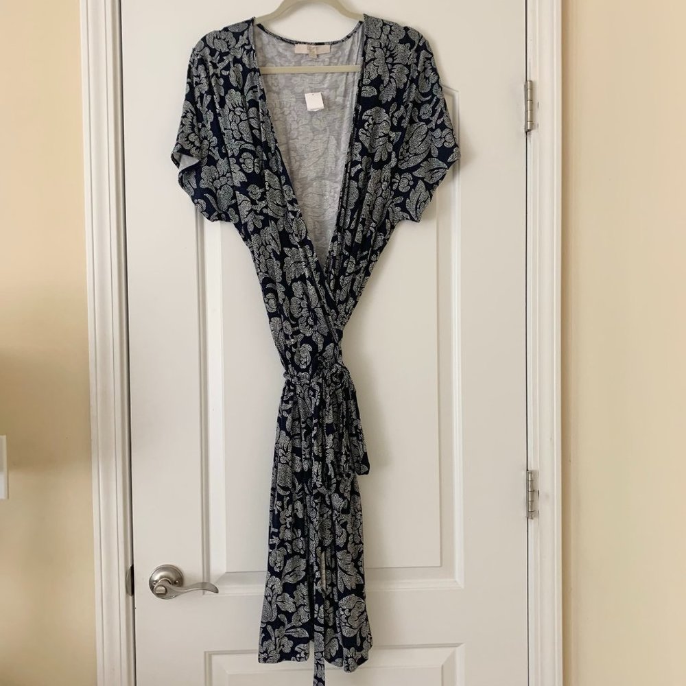 Loft Size 26 Blue and White Wrap Dress